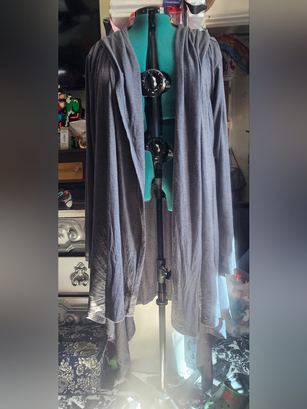 Women's Hooded Open-Front Draped Cape Jacket - Gray